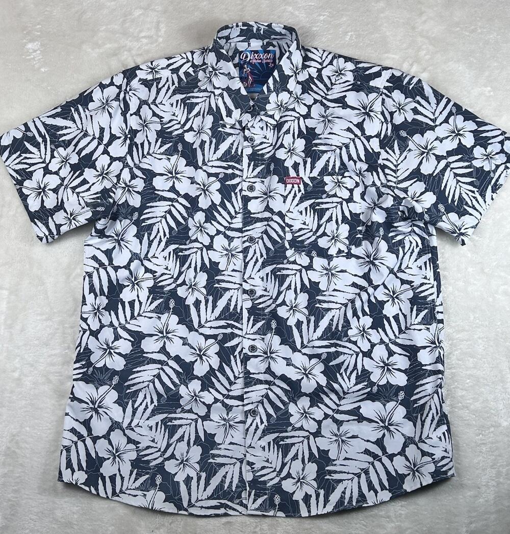 Dixxon Aloha Series Men's 2XL Short Sleeve Black/Gray Floral Button-Up Pockets